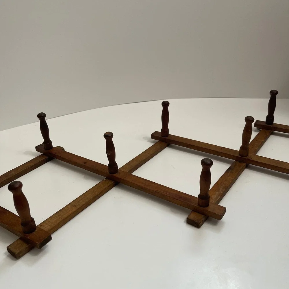 Vintage Accordion Peg Rack Wood Wall Hanging 10 Peg Expandable Hat Coat Towel